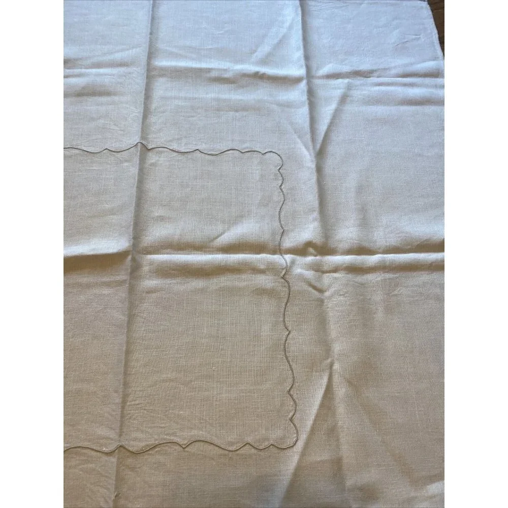 Vintage Table Cloth Linen Ivory Beige Embroidered Square 42